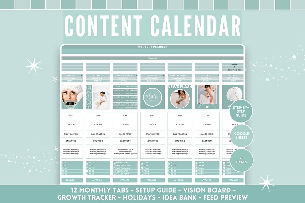 Content Calendar Google Sheets, a Marketing Template by SunshineStudioBoutique (Photo 1 of 9)