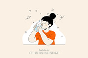 Cute Girl Enjoying Water Drink, a Person Illustration by Partikusi Design (Thumbnail 2 of 3)