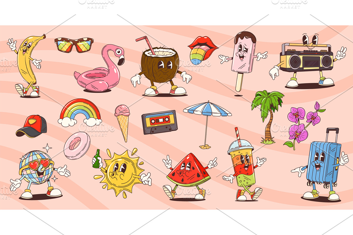 Groovy travel and summer beach, an Object Illustration by Vector Tradition