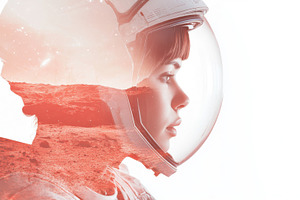 Double exposure female astronaut in, a Photo by Dvoevnore photos