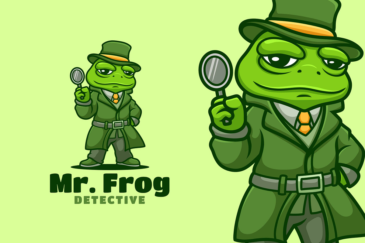 Detective Frog Cartoon Logo Design, a Branding & Logo Template by Gumrega Studio