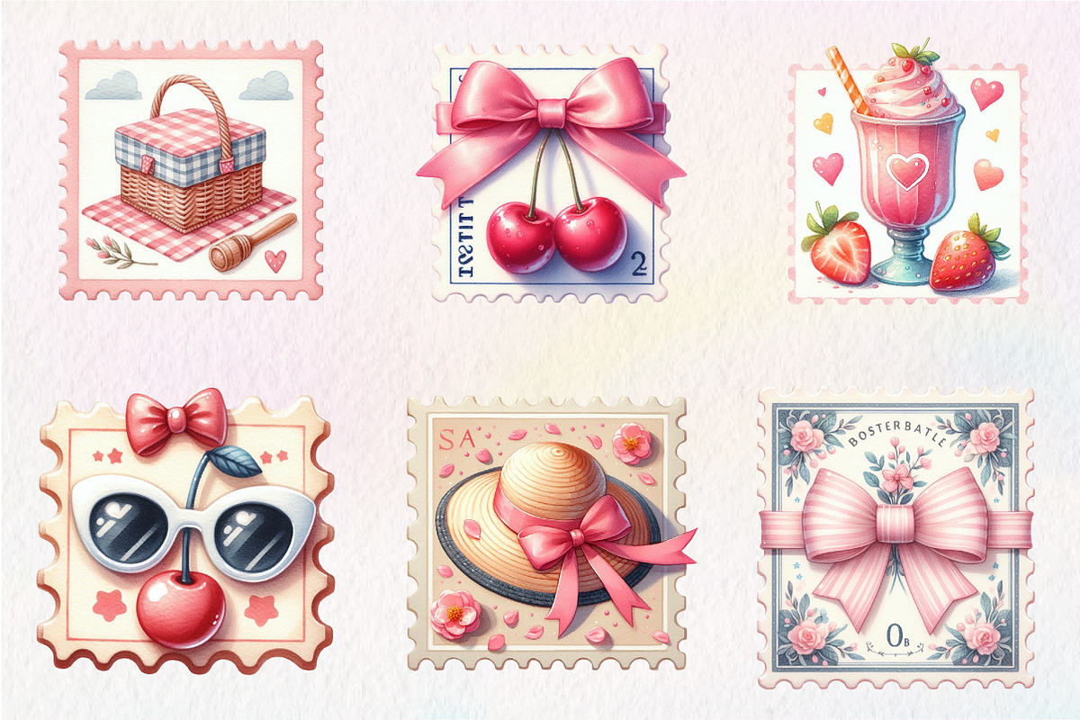 Coquette Summer Postage Stamp, an Illustration by CreationArt (Photo 2 of 9)