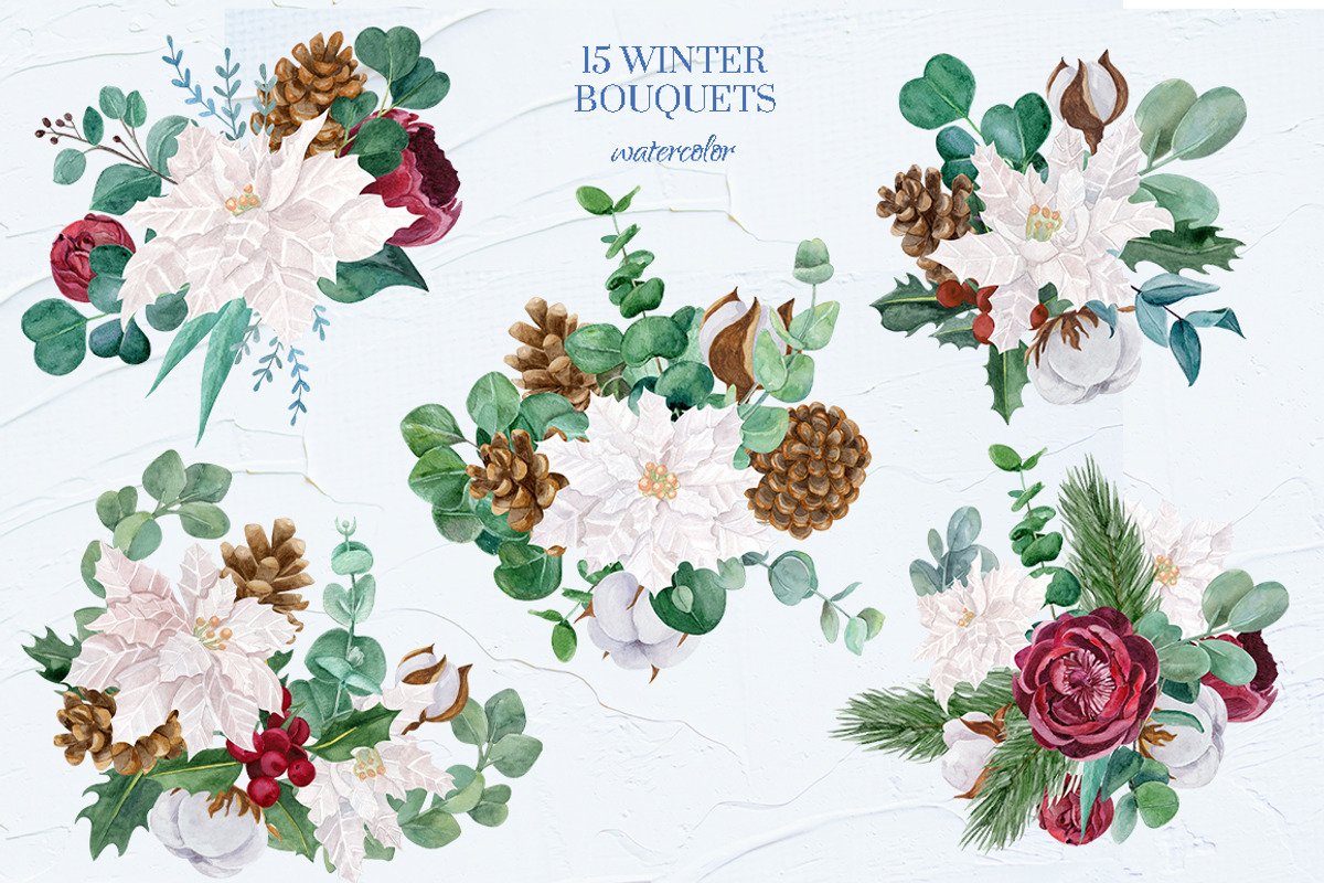 WINTER GREENERY WATERCOLOR SET, a Decorative Illustration by Kate Galunga Artstore (Photo 3 of 9)