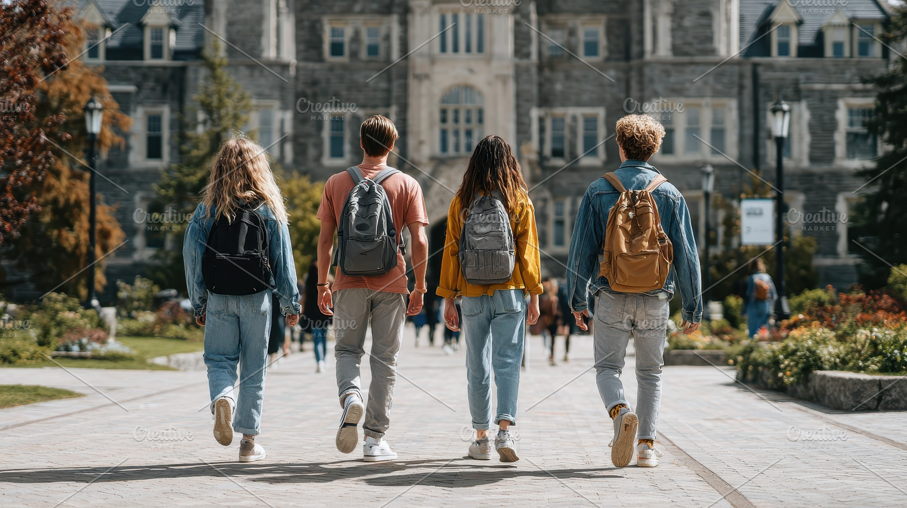 Students walking away from college c, a Photo by Pixeness Studio