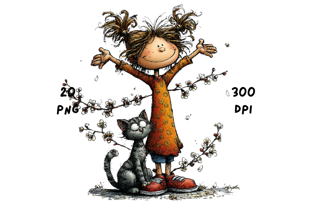 Whimsical Floral Girl & Kitten, an Animal Illustration by GiraffeCreative (Photo 20 of 20)