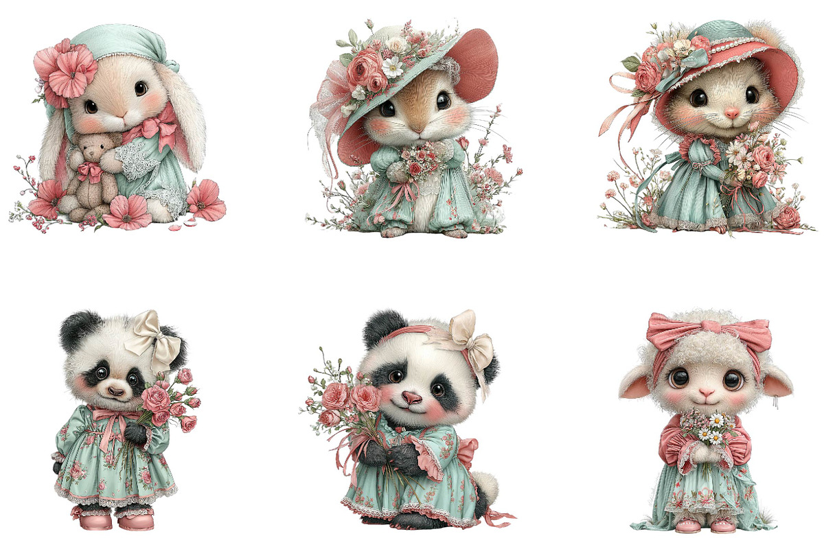 Coquette Animals Clipart Set, a Seasonal Illustration by CreationArt (Photo 4 of 5)