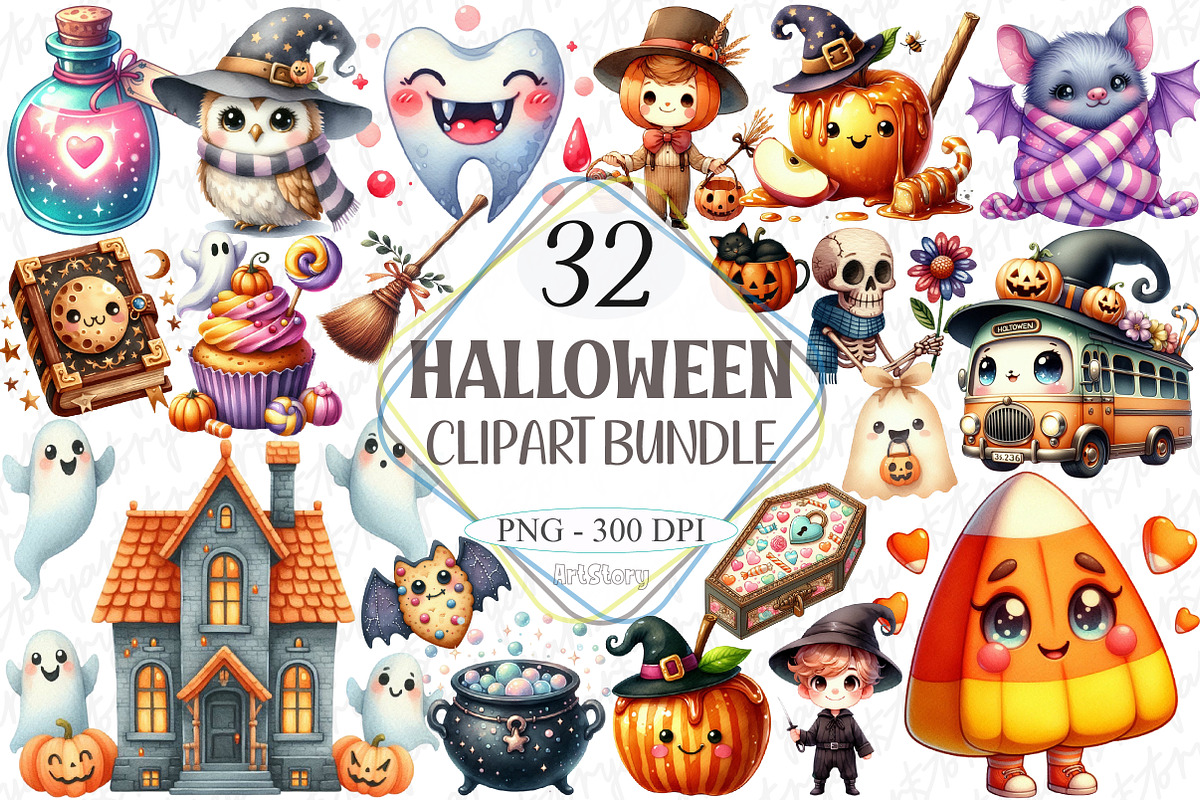 Cute Halloween Clipart Bundle, a Graphic by designcity5 (Photo 1 of 5)