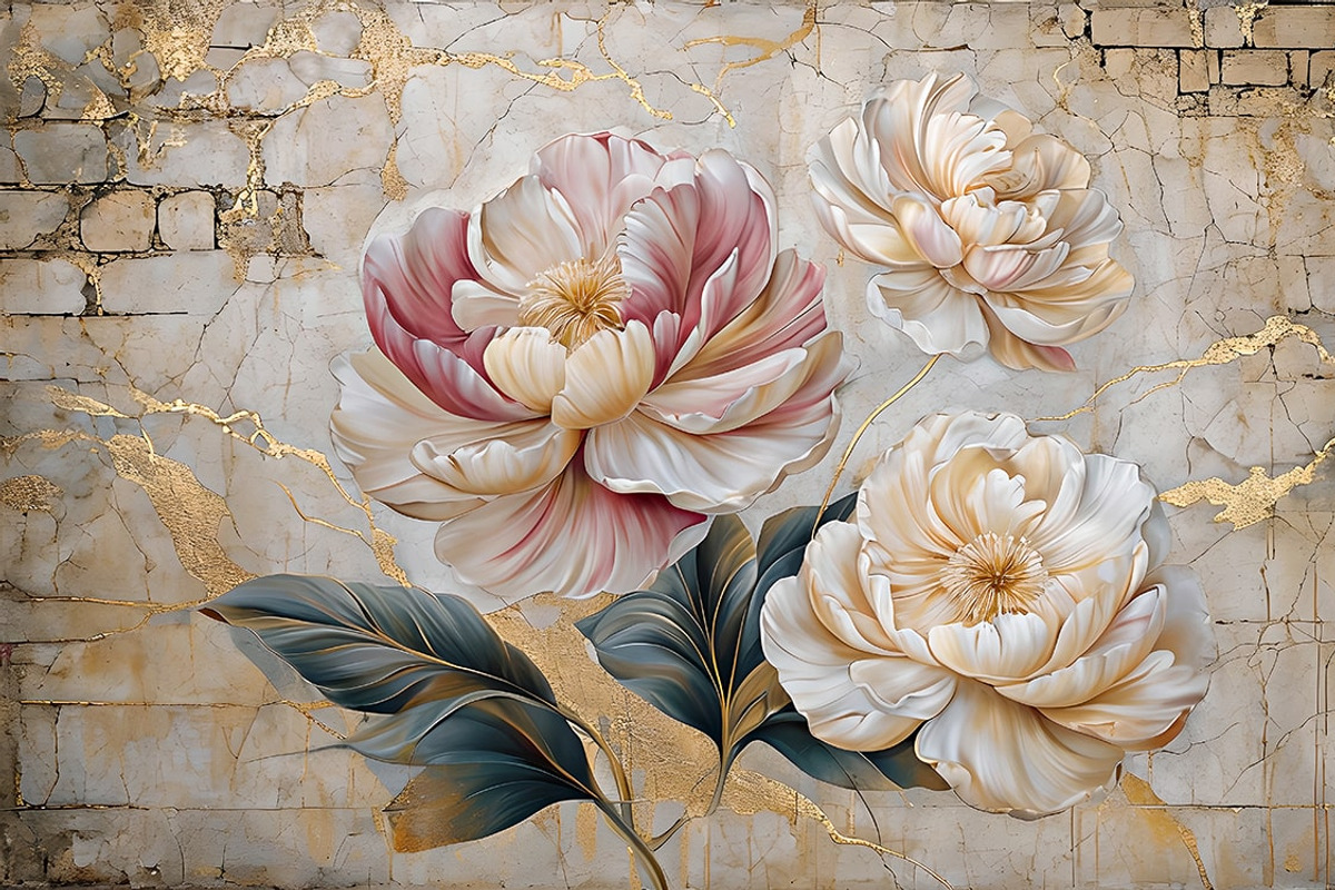 A soft pink peony flower with golden, an Illustration by Liubovi Samoilova SHOP