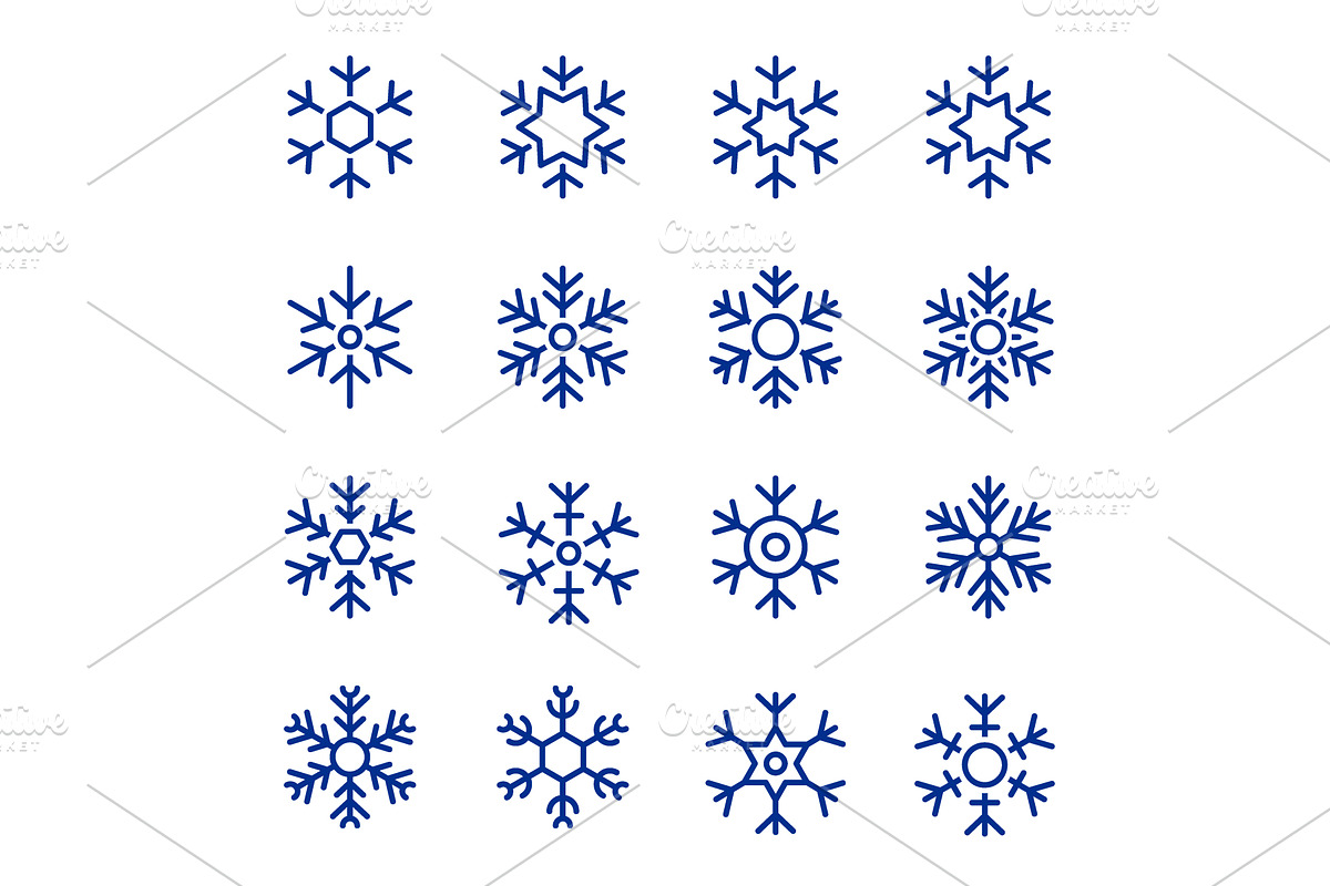 Sixteen outline snowflakes. Winter, an Object Illustration by GraphiShop