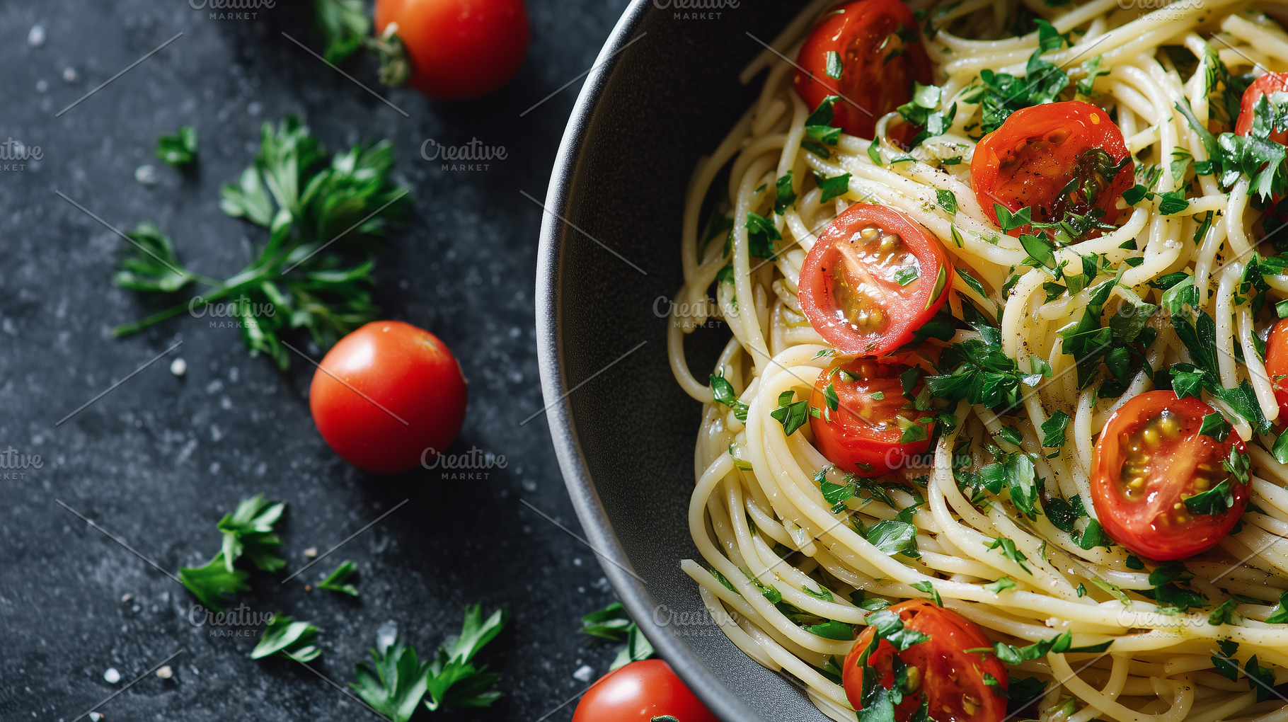 Spaghetti with fresh cherry tomatoes, a Food & Drink Photo by MistyDay