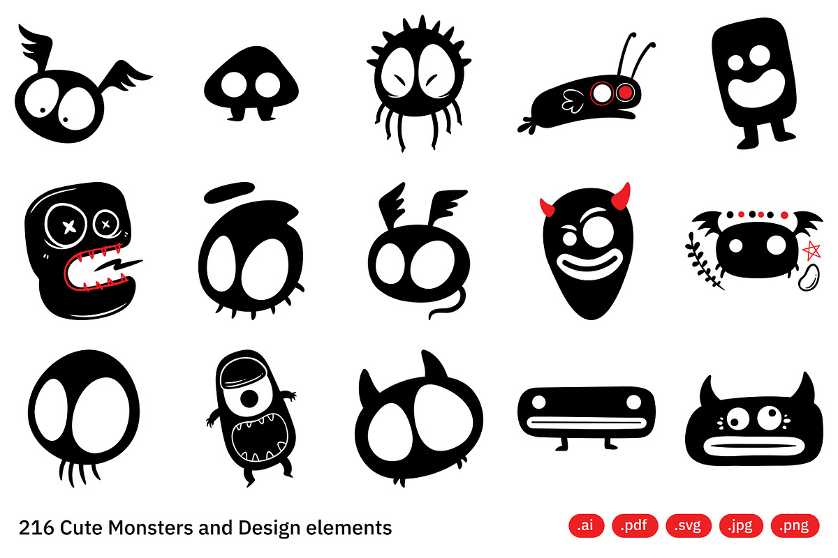 216 Cute Monsters & Design Elements, an Object Illustration by crafty (Photo 9 of 16)