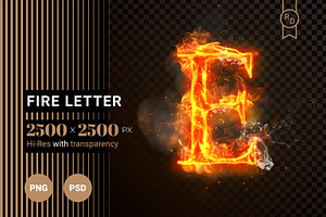 Fire Letter E of burning flame (PSD)