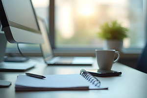 Modern Office Workspace With Compute, a Photo by LOGOCREATIVE