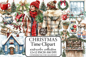 Watercolor Christmas Time Clipart, an Illustration by Libby Wishes