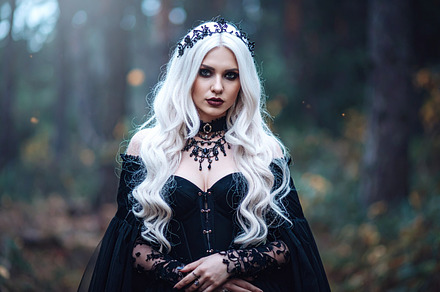 beautiful young goth woman black dress, AI generated