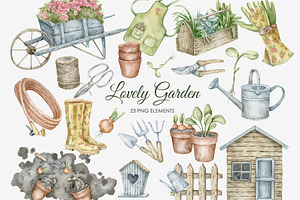 Watercolor gardening clipart, an Illustration by AquarelleSpace