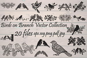 Birds on Branch Vector Collection, a Decorative Illustration by Designer_Momina