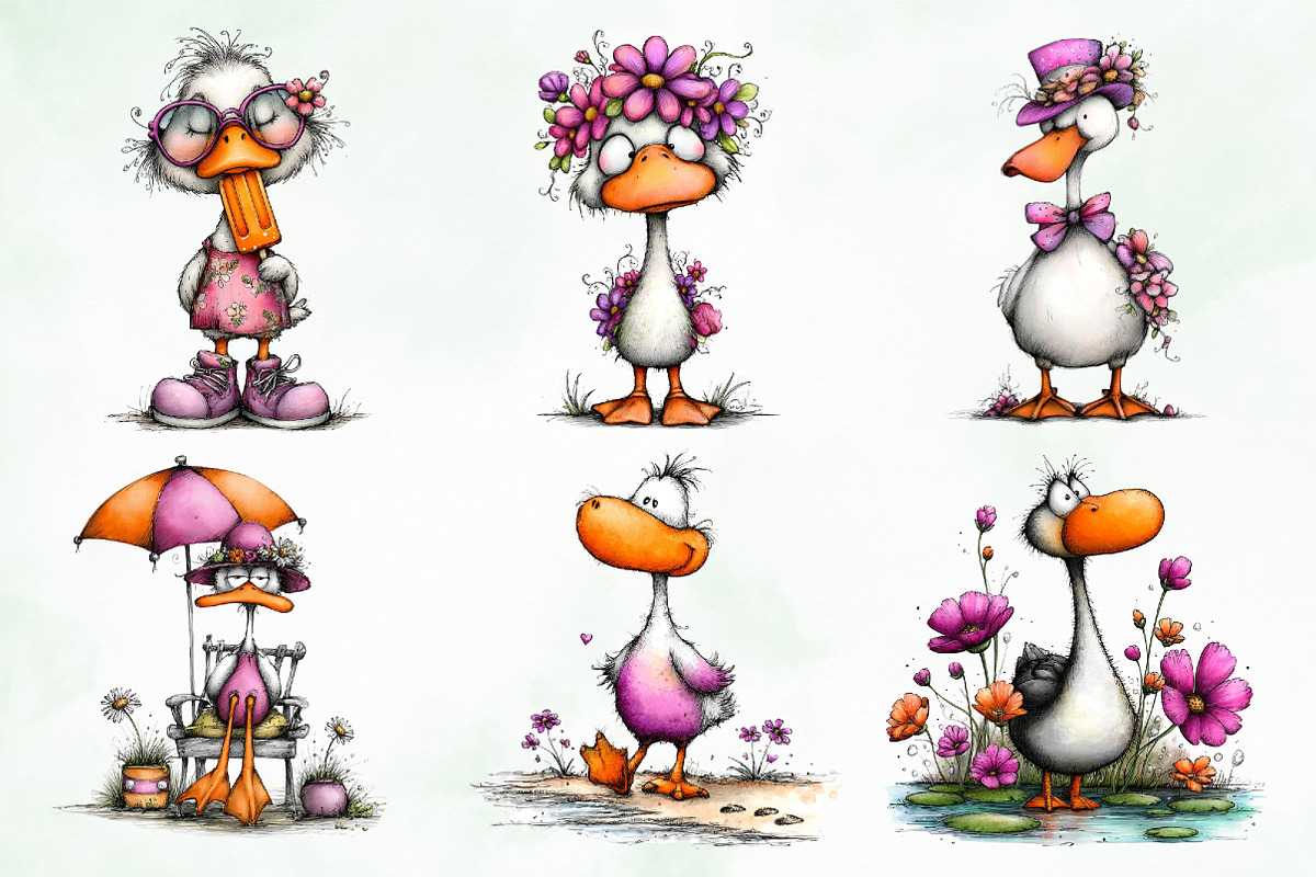 Whimsical Summer Goose Clipart, an Animal Illustration by Creative Art (Photo 2 of 8)