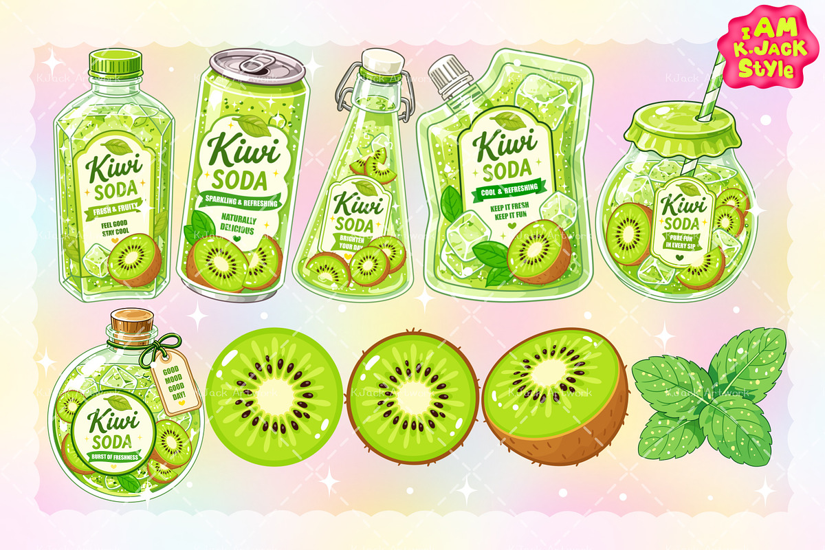 Cute Kiwi Soda Clipart PNG, a Food Illustration by K.JackArtwork (Photo 2 of 4)