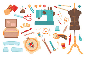 Needlework tools set. Sewing craft, a Graphic by LadadikArt