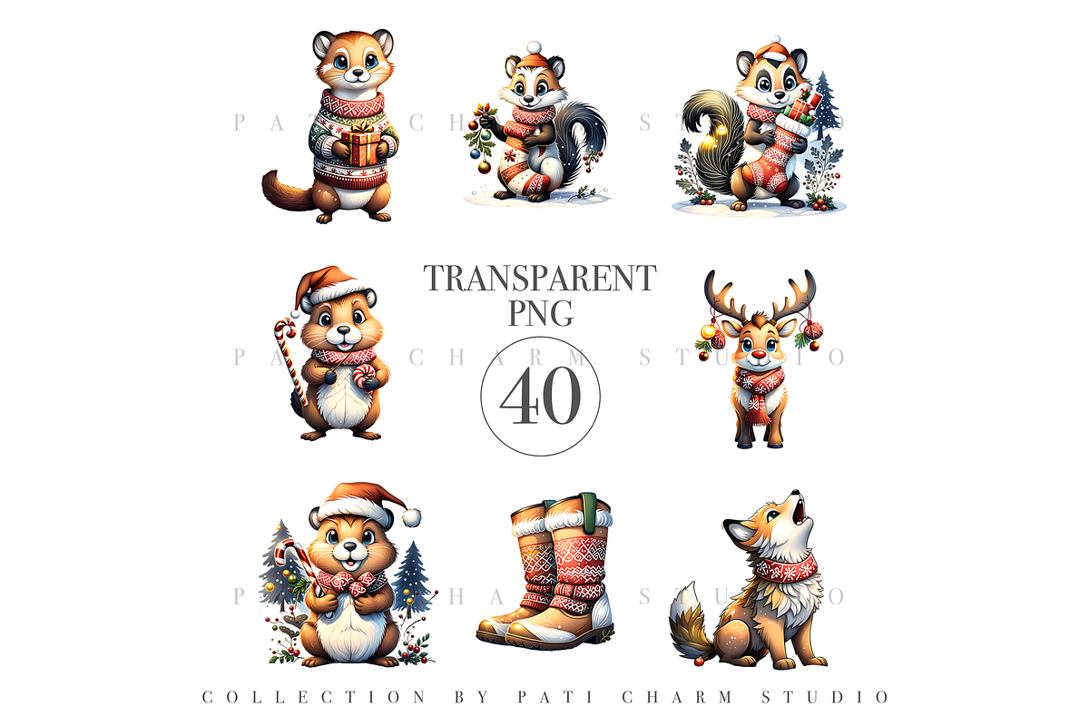 40 PNG Christmas Woodland Clipart, a Seasonal Illustration by Pati Charm Studio (Photo 1 of 8)