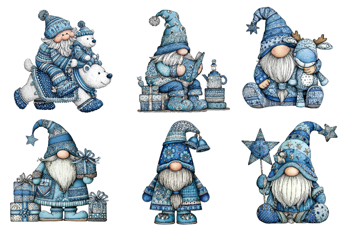 Christmas Blue Gnomes Clipart, an Illustration by Dream Creation (Photo 3 of 7)