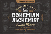 Bohemian Alchemist 5 Font + 15 Badge, a Script Font by Opus Nigrum (Thumbnail 1 of 17)