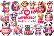 Pink Animals Christmas Clipart, an Illustration by Dream Creation (Thumbnail 1 of 7)