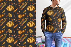 Pumpkins And Leaves Set