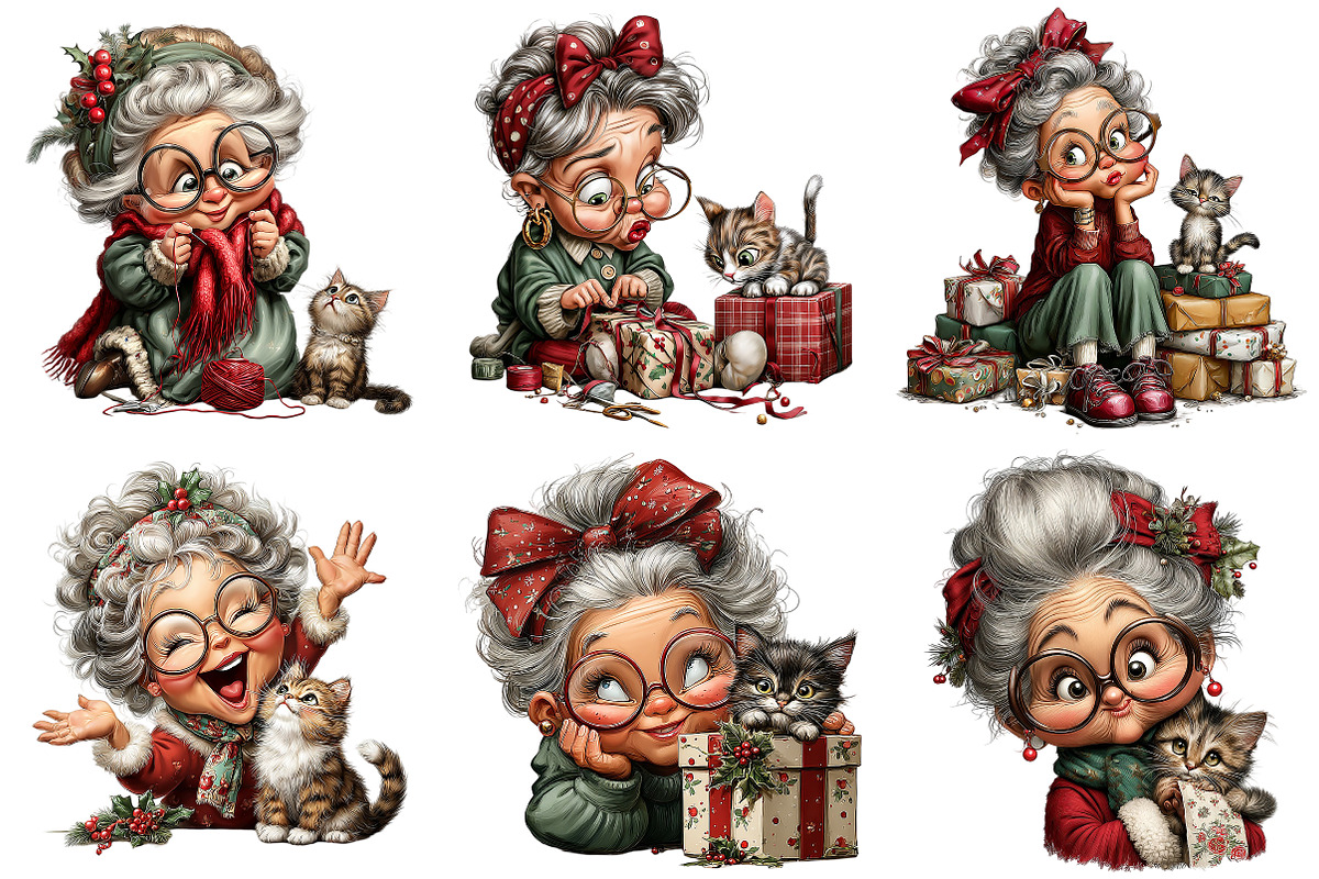 Christmas Grandma and Cat PNG, an Illustration by Craft Nest (Photo 6 of 9)