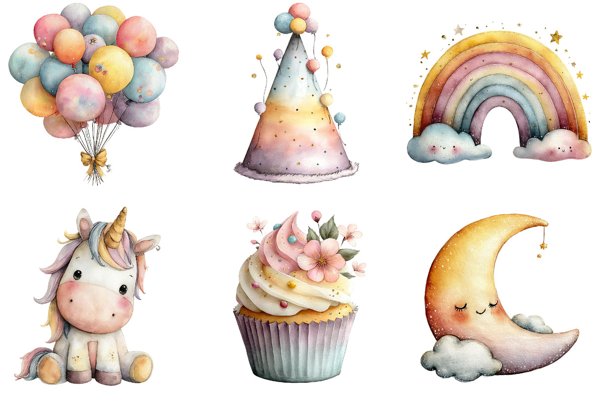 Watercolor Unicorn World Clipart Bun, an Illustration by Sublimation Artist (Photo 6 of 7)