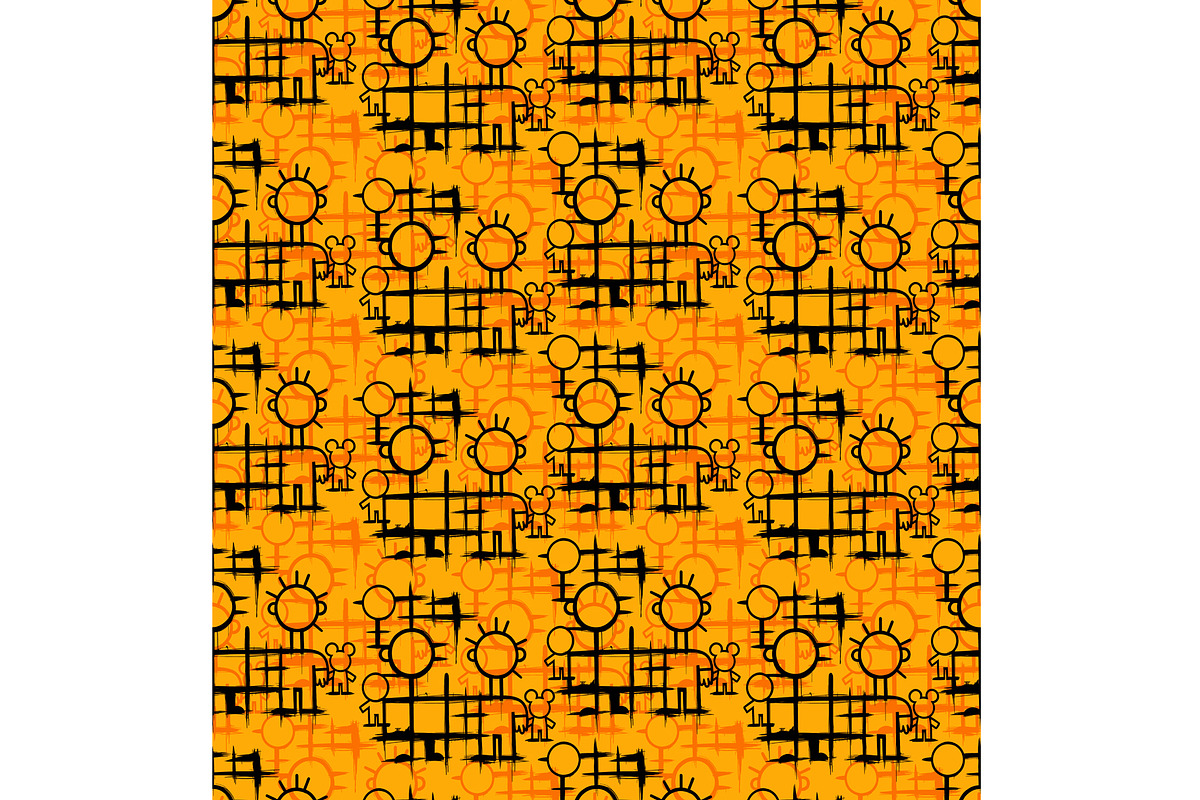 Orange and Black Stick People, a Pattern Graphic by Sharon Schwalbe (Photo 5 of 5)