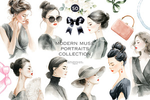 modern watercolor women portraits, a Decorative Illustration by Patishop Art