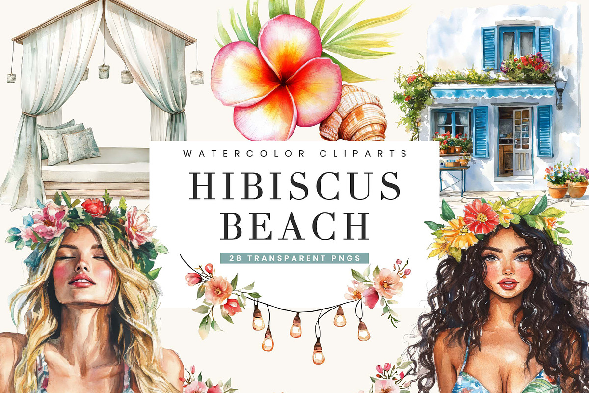 Hibiscus Beach Vacation Clipart, a Person Illustration by BusyDaydesign (Photo 1 of 9)