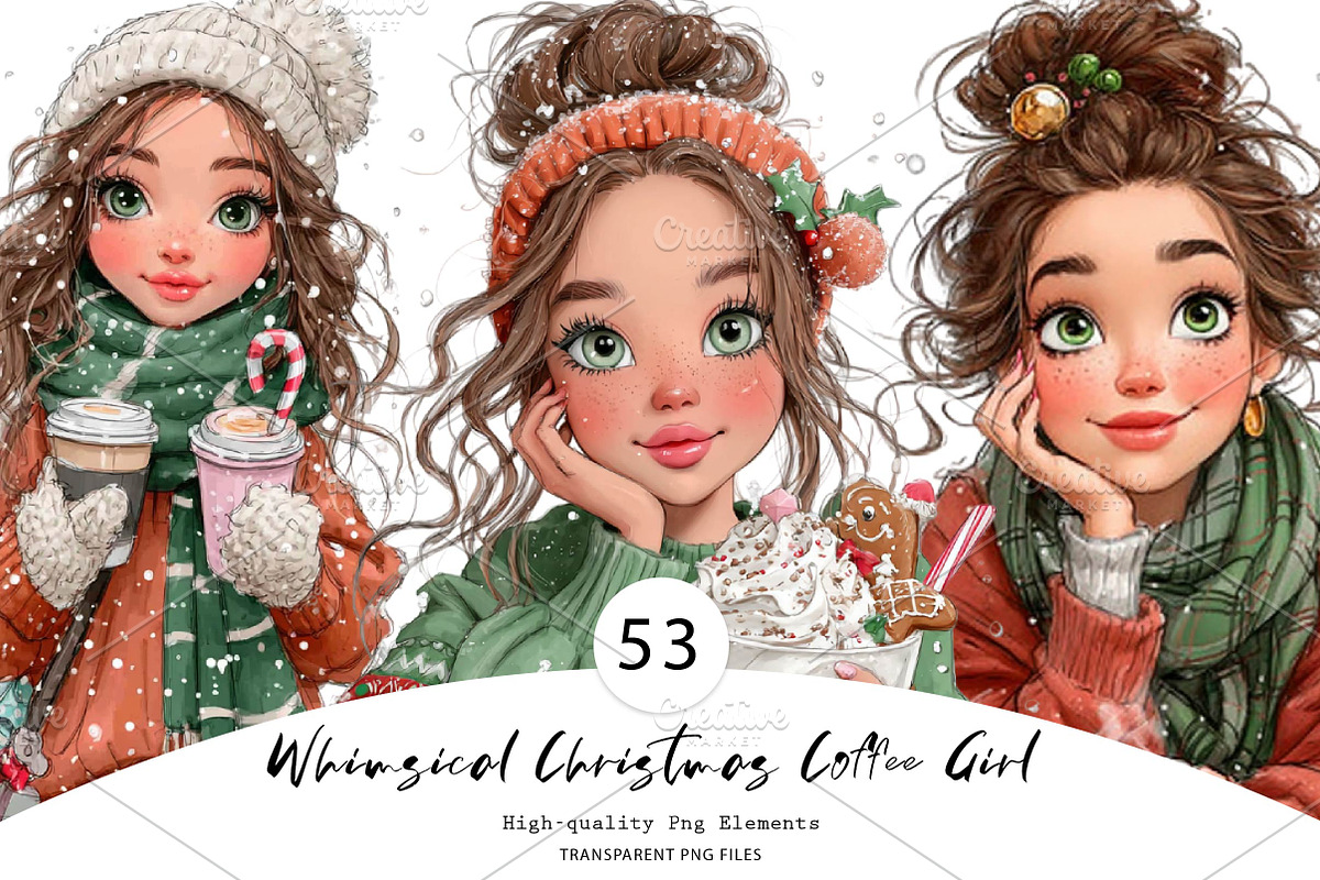 Whimsical Christmas Coffee Girl, a Seasonal Illustration by CreationArt (Photo 1 of 7)