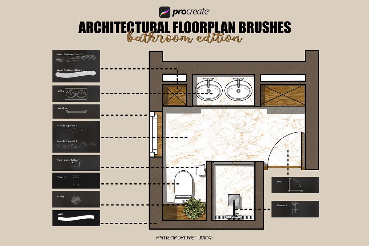 Procreate bathroom floorplan brushes, a Brush Add-On by PDknyStudio (Photo 6 of 6)