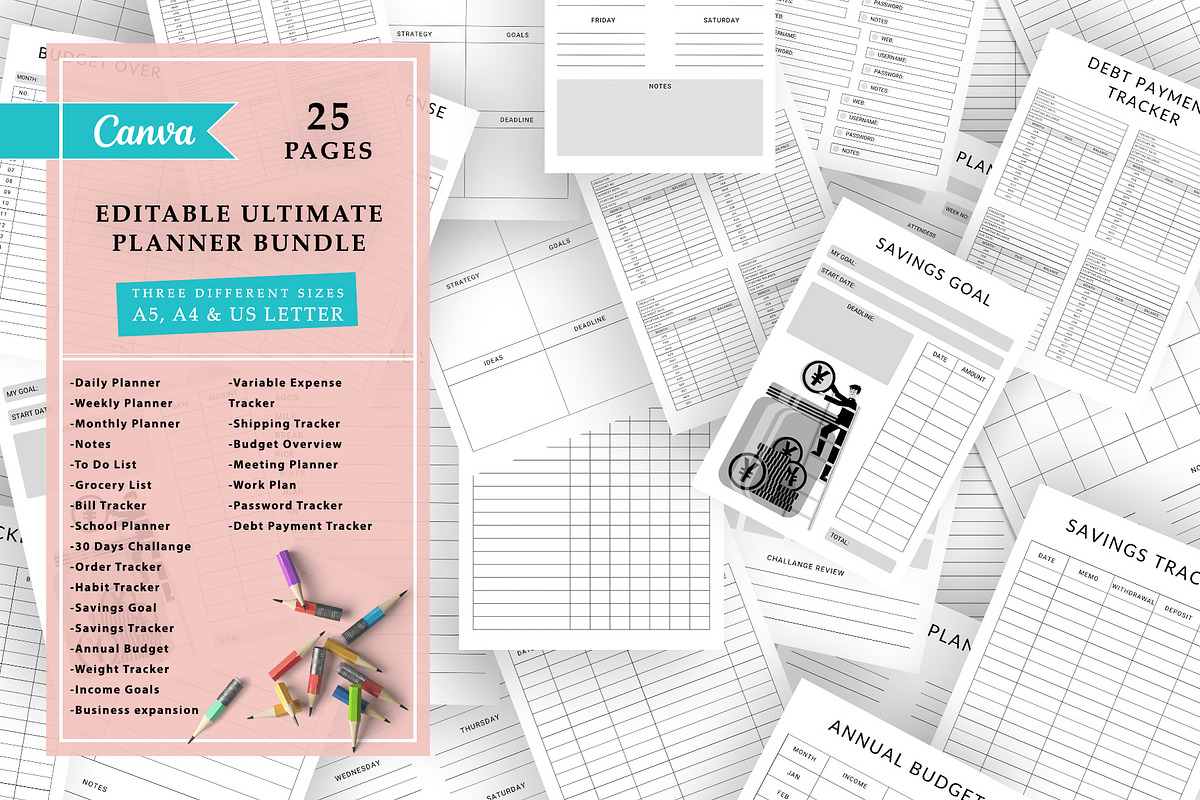 Digital Planner Template Canva, a Stationery Template by Graphic Fabrica (Photo 1 of 7)