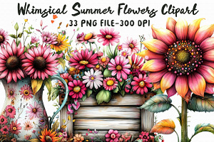 Whimsical Summer Flowers Clipart, an Illustration by Libby Wishes