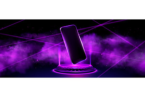 Smartphone mockup on 3D neon podium, a Technology Illustration by art PVP - market