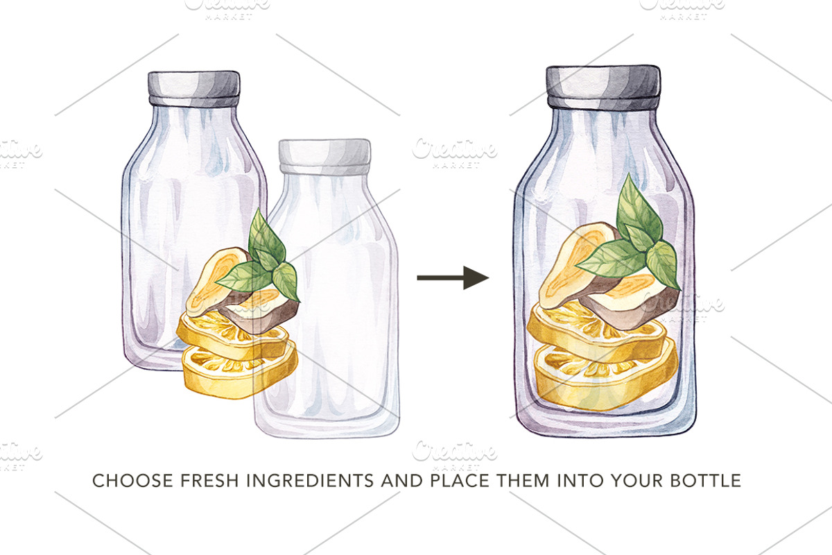 Detox Time. Watercolor Detox Bottle, an Illustration by Olga Olmix (Photo 4 of 6)