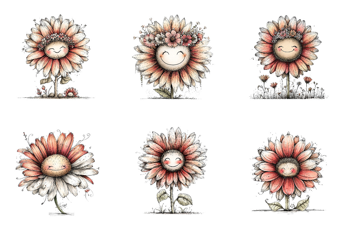 Whimsical flower clipart, an Illustration by SinaCreation (Photo 2 of 11)