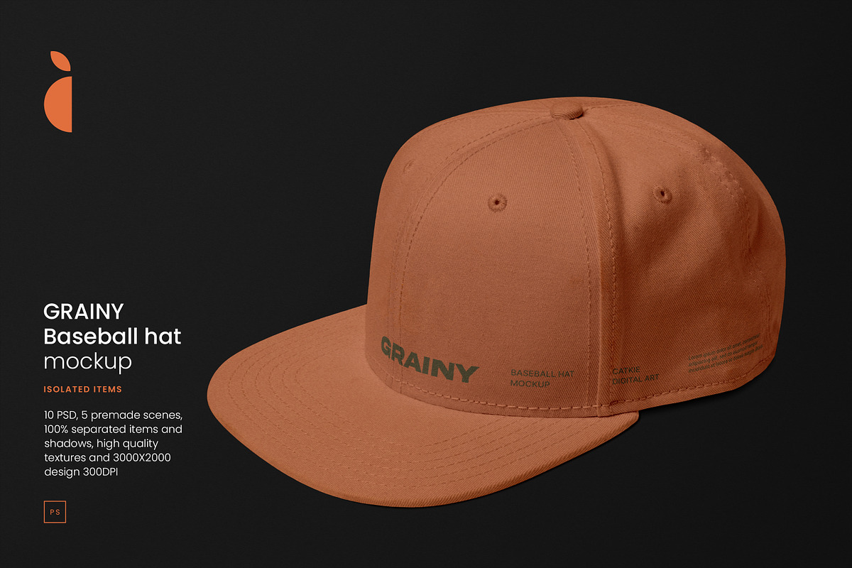 GRAINY Baseball Hat Mockup Kit, a Hat Mockup by Catkie - Digital Art (Photo 1 of 9)
