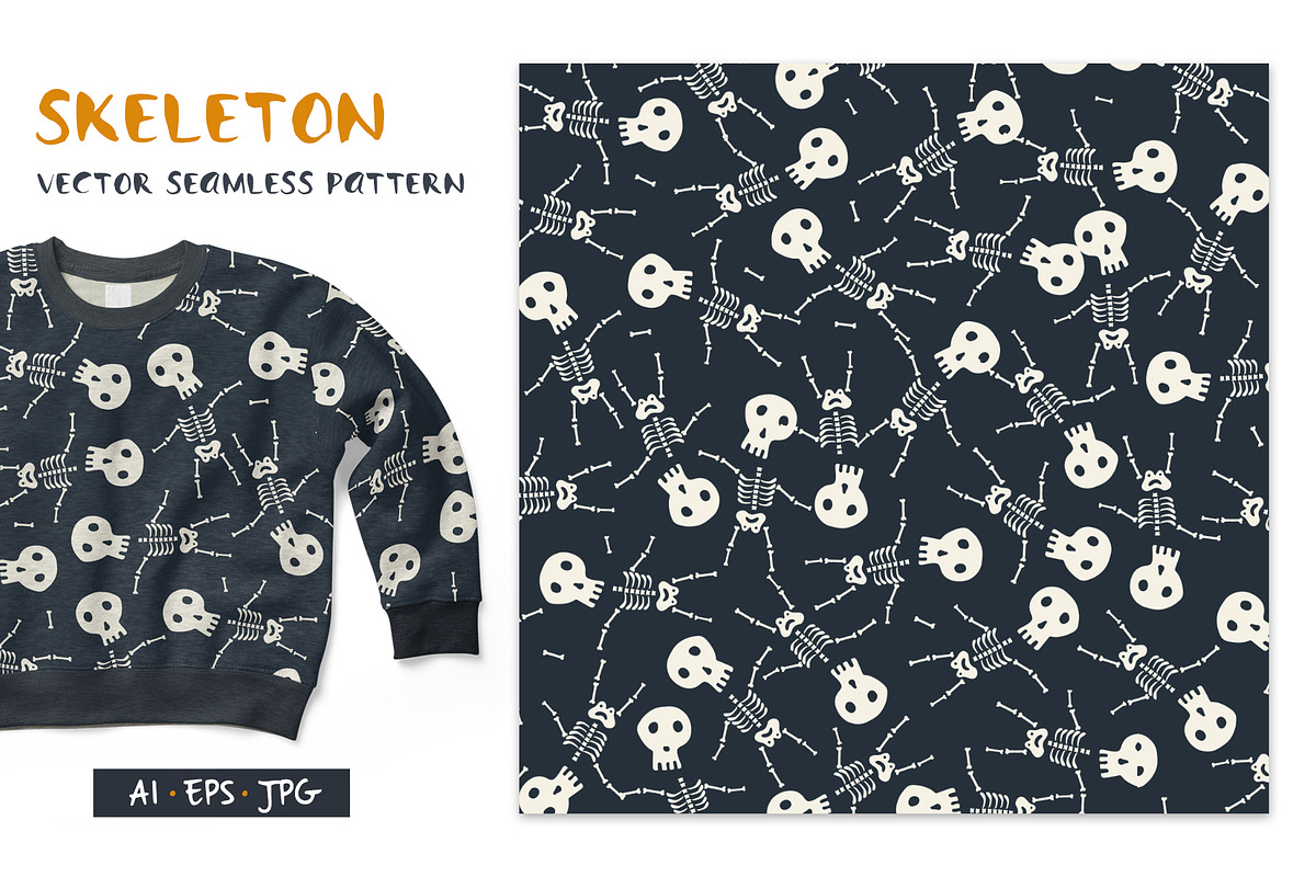 Skeleton vector pattern - Halloween, a Graphic by Marta Munte Designs