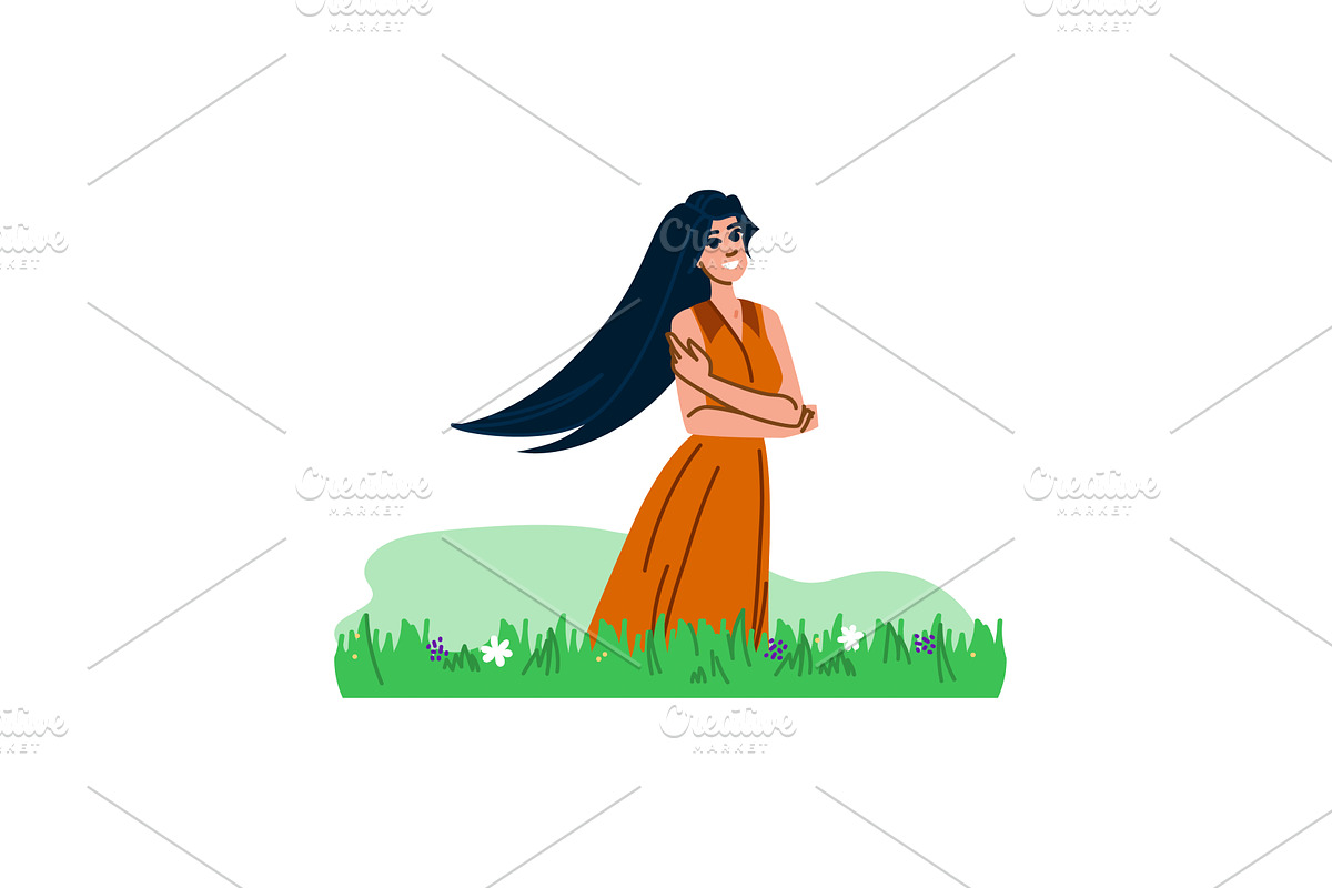 Smiling woman standing in green, an Illustration by pikepicture