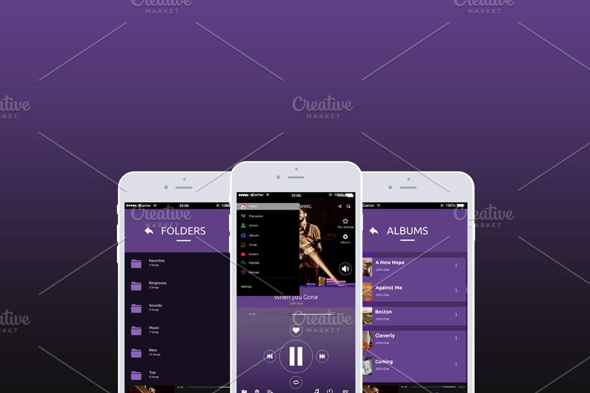 Quark Music player App Ui, an UI Kit Template by GFXZ Designs (Photo 3 of 4)