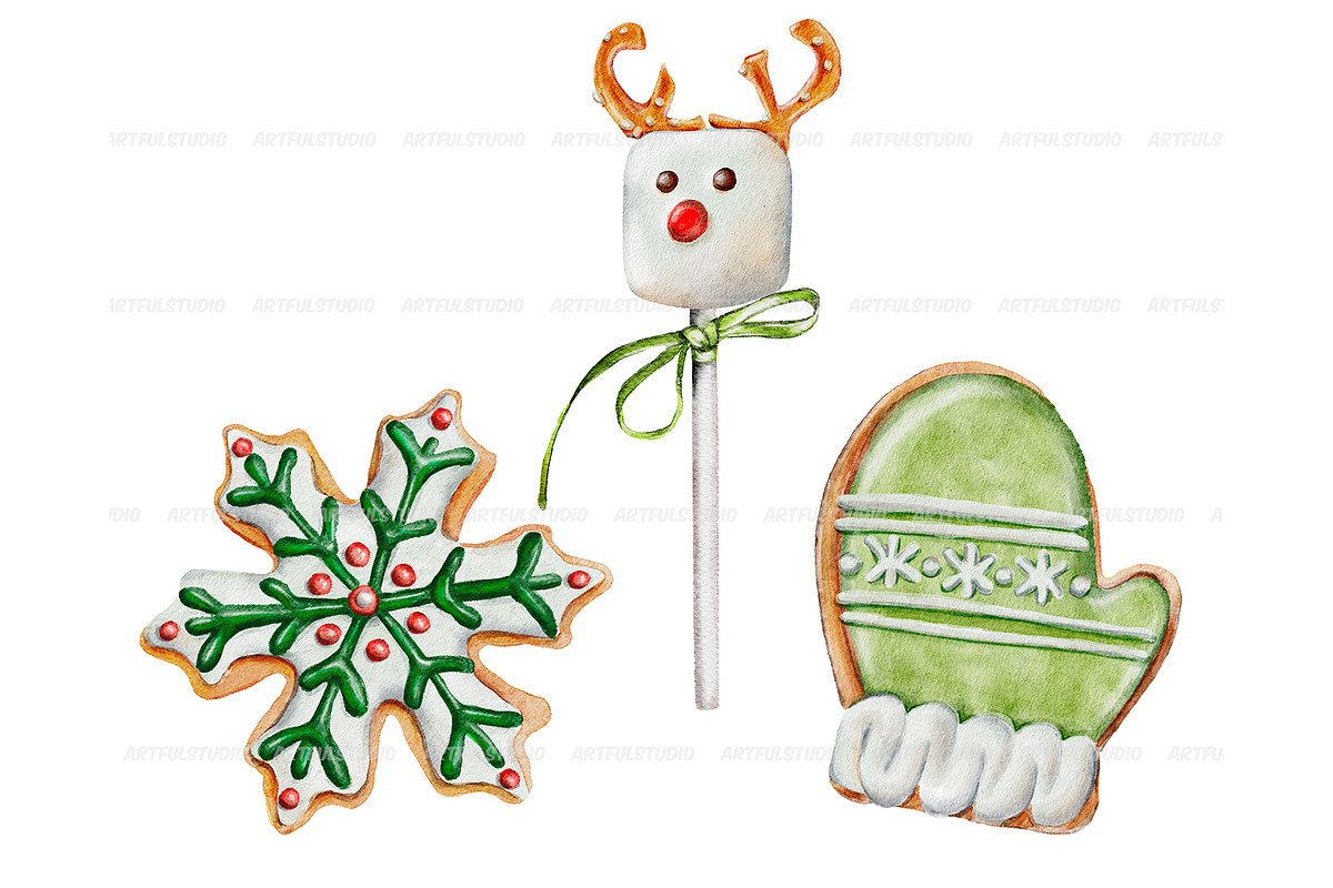 Watercolor christmas sweets clipart, a Decorative Illustration by ArtfulStudio (Photo 10 of 10)
