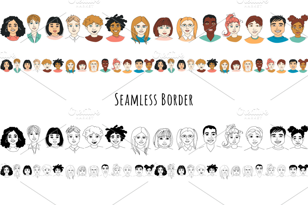 Children's diverse faces pattern, an Education Illustration by VasilkovS