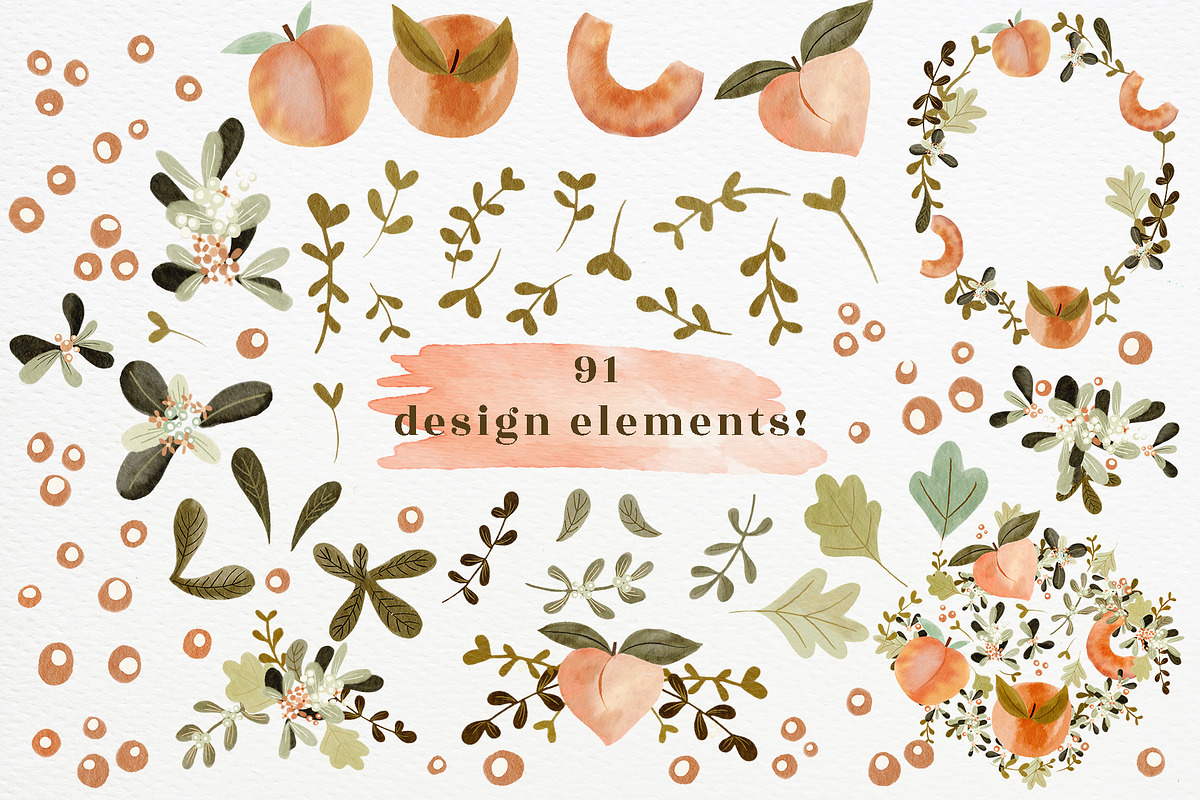 Peaches and Sage watercolor clipart, a Pattern Graphic by Bridgett Stahlman Design (Photo 2 of 9)