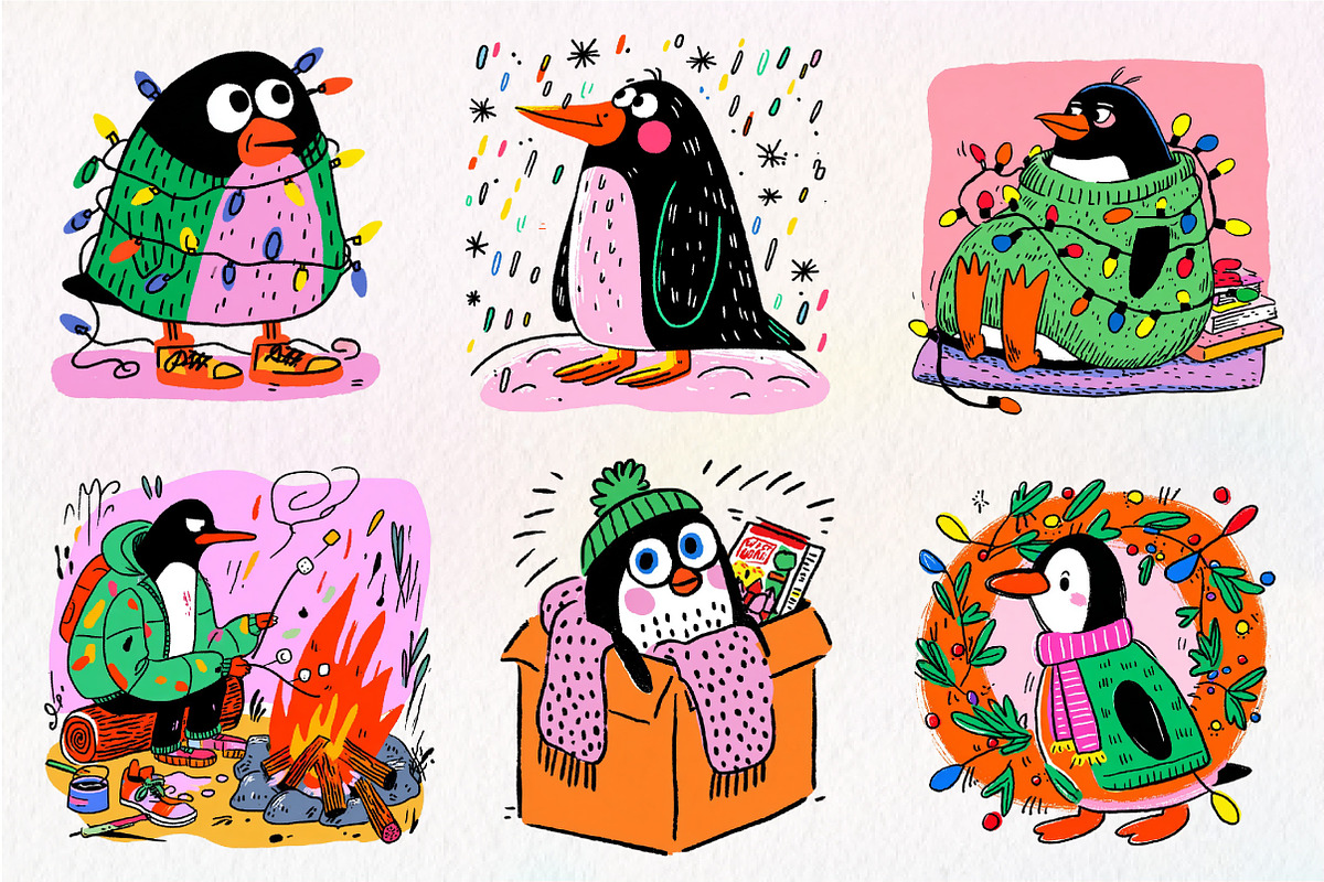 Hand-Drawn Christmas Penguin Clipart, an Illustration by Dream Creation (Photo 5 of 7)
