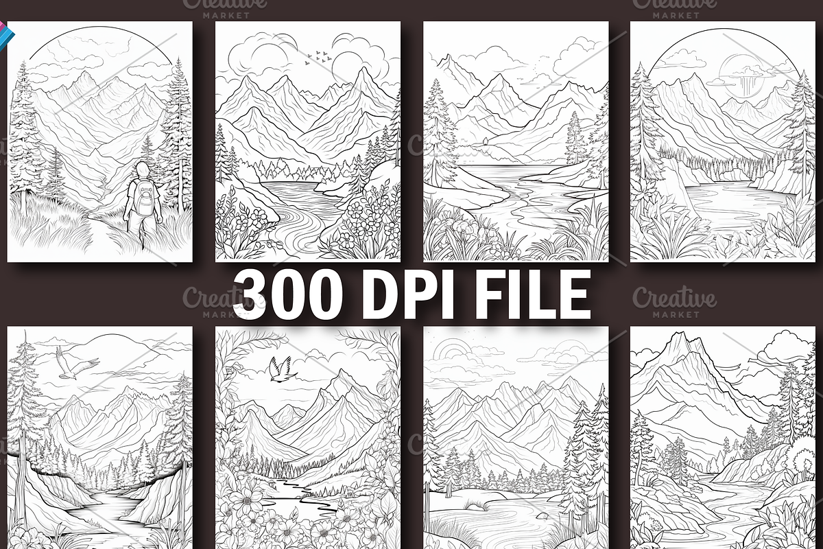 100 Mountain Coloring Page for Adult, a Stationery Template by Design Station (Photo 2 of 7)